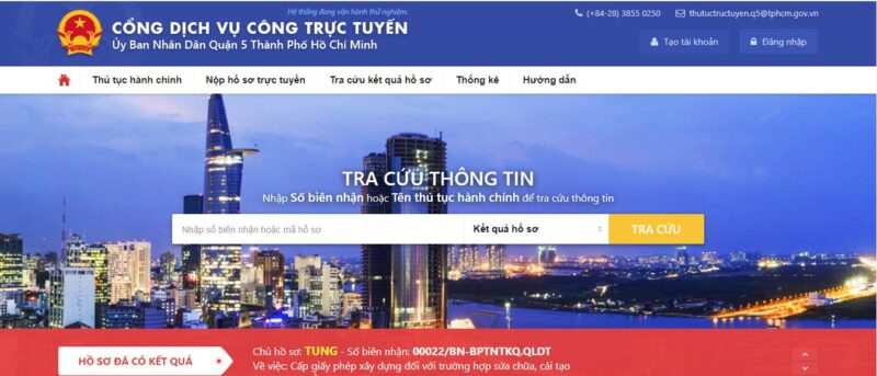 Nop ho so truc tuyen giay phep xay dung quan 5 a