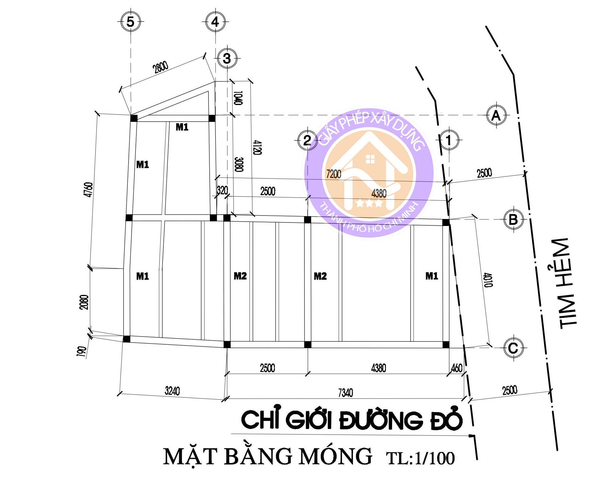 Bản vẽ Xin phép xây dựng nhà phố 2 mat bang mong
