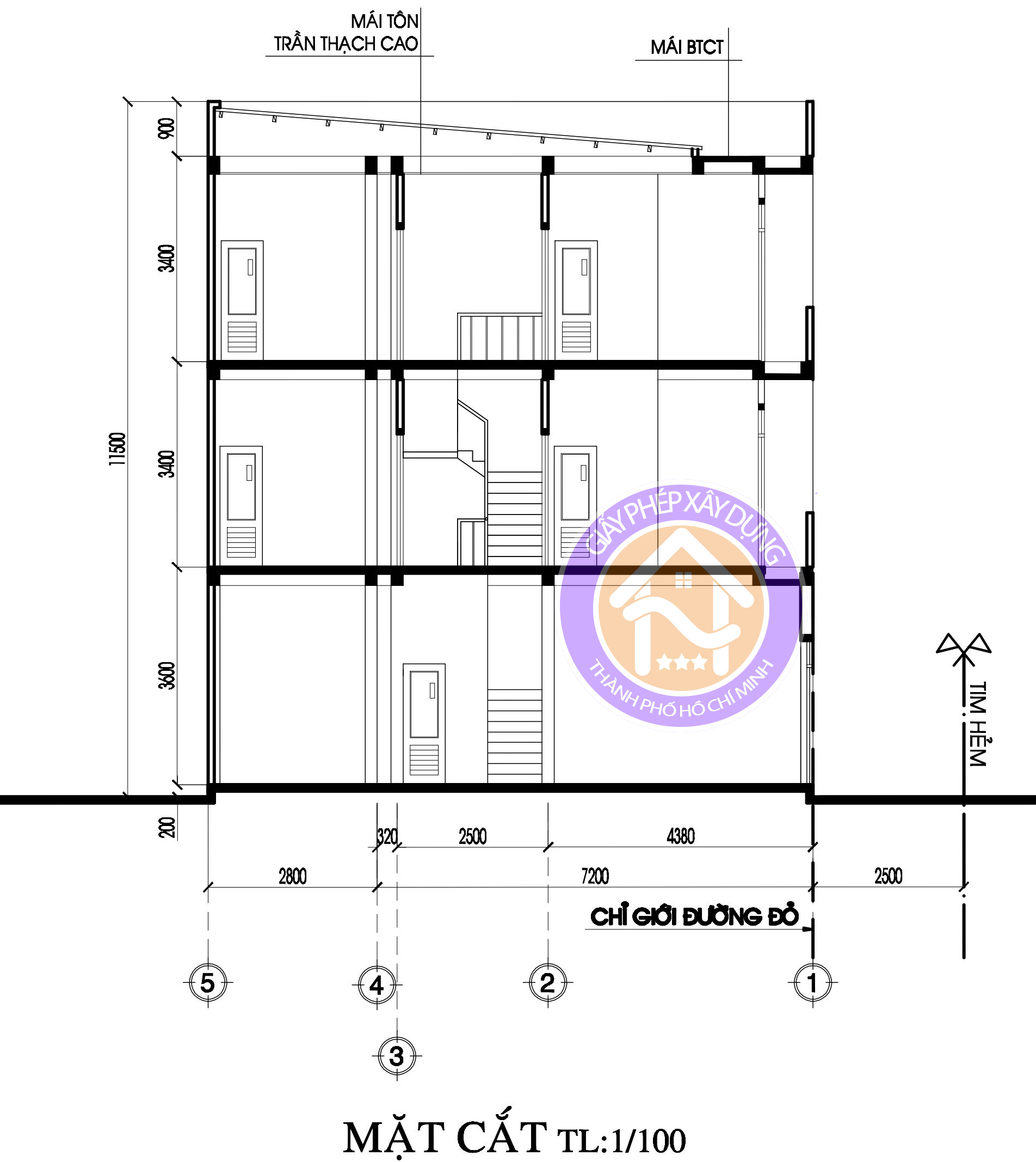 Bản vẽ Xin phép xây dựng nhà phố 4 mat cat