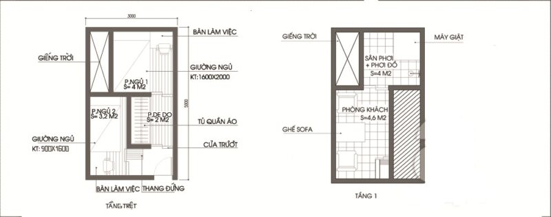 Diện tích và kích thước xây dựng 2 Nhà diện tích 15 m2