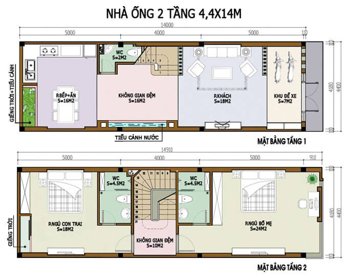 thiet ke mat bang nha cap 4 60m2 3 phong ngu 3