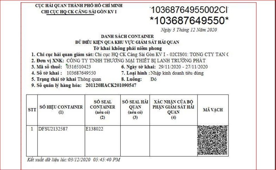 In mã vạch cont? Những điều cần biết 18 to khai qua khu vuc hai quan giam sat